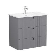 Vitra Root Groove 69494 Lavabo Dolabı, Üç Çekmeceli, 80 Cm, Mat Gri, Köşeli Lavabolu